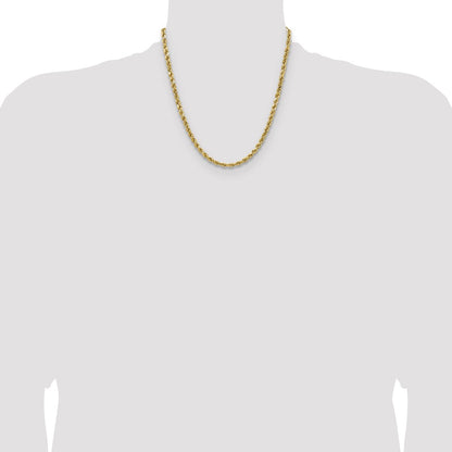 14K Yellow Gold 20 Inch 4.9mm Semi Solid Diamond-Cut Rope With Lobster Clasp Chain Necklace