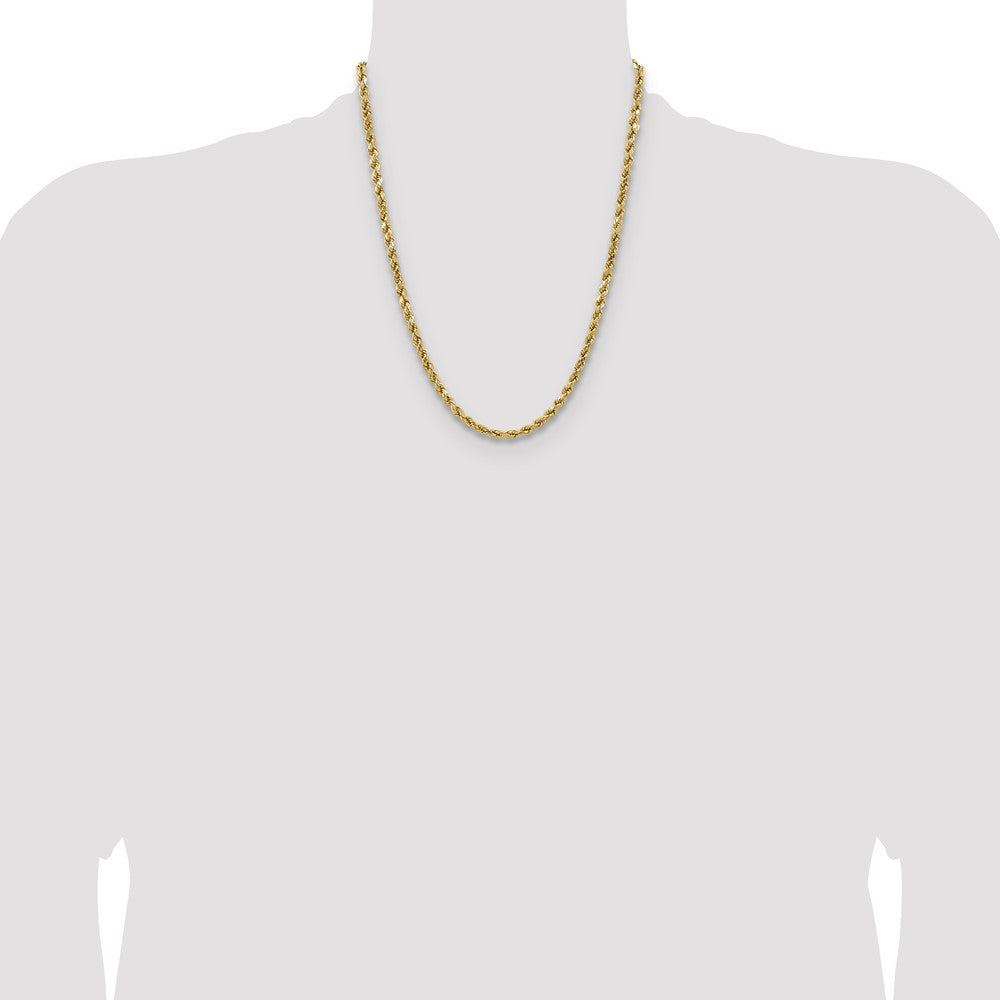 14K Yellow Gold 22 Inch 4.9mm Semi Solid Diamond-Cut Rope With Lobster Clasp Chain Necklace