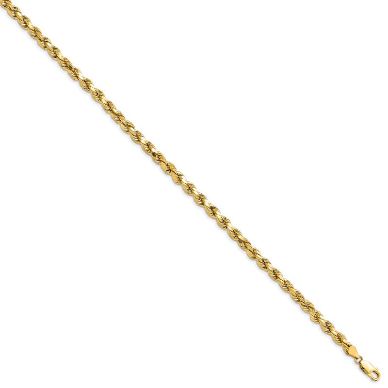 14k Yellow Gold 8 inch 4.9mm Semi Solid Diamond-cut Rope with Lobster Clasp Chain Bracelet