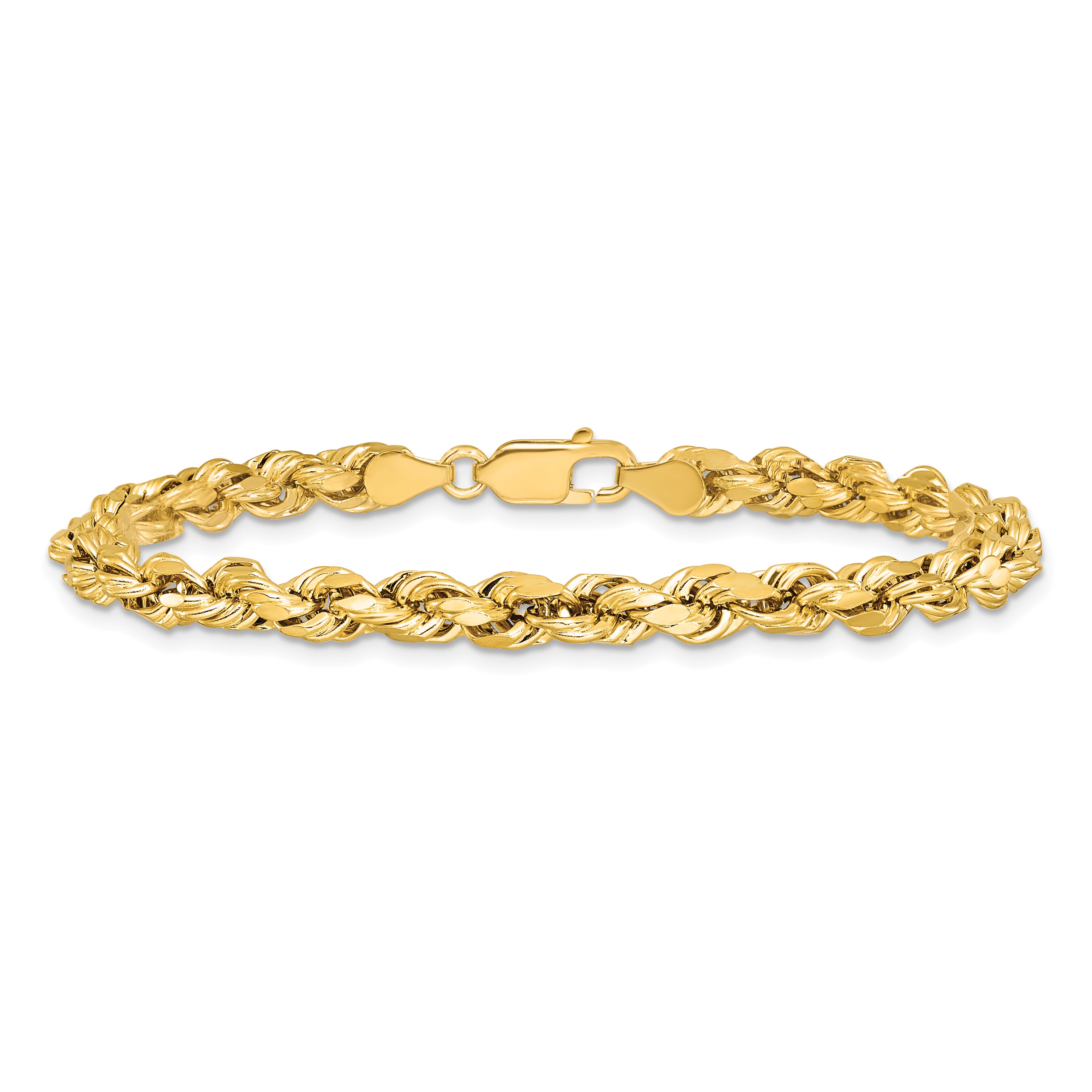 14k Yellow Gold 7 inch 4.9mm Semi Solid Diamond-cut Rope with Lobster Clasp Chain