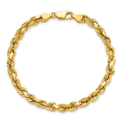14k Yellow Gold 7 inch 4.9mm Semi Solid Diamond-cut Rope with Lobster Clasp Chain