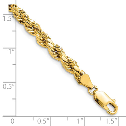 14k Yellow Gold 7 inch 4.9mm Semi Solid Diamond-cut Rope with Lobster Clasp Chain