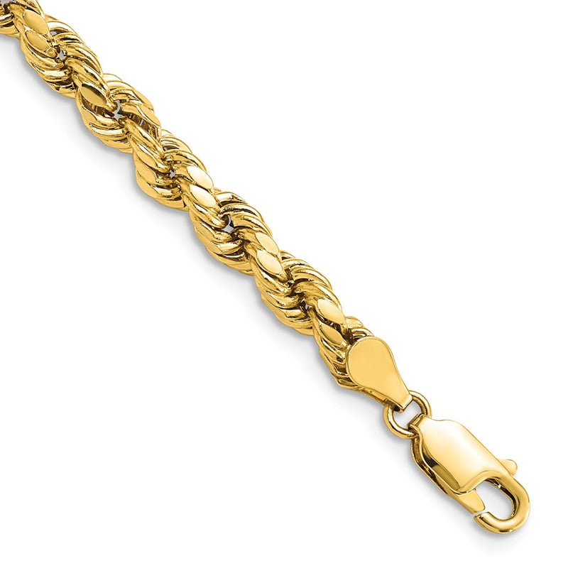 14k Yellow Gold 4.9mm Semi Solid Diamond-cut Rope with Lobster Clasp Chain Bracelet