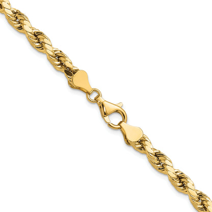 14K Yellow Gold 18 inch 5.5mm Semi Solid Diamond-cut Rope with Lobster Clasp Chain Necklace