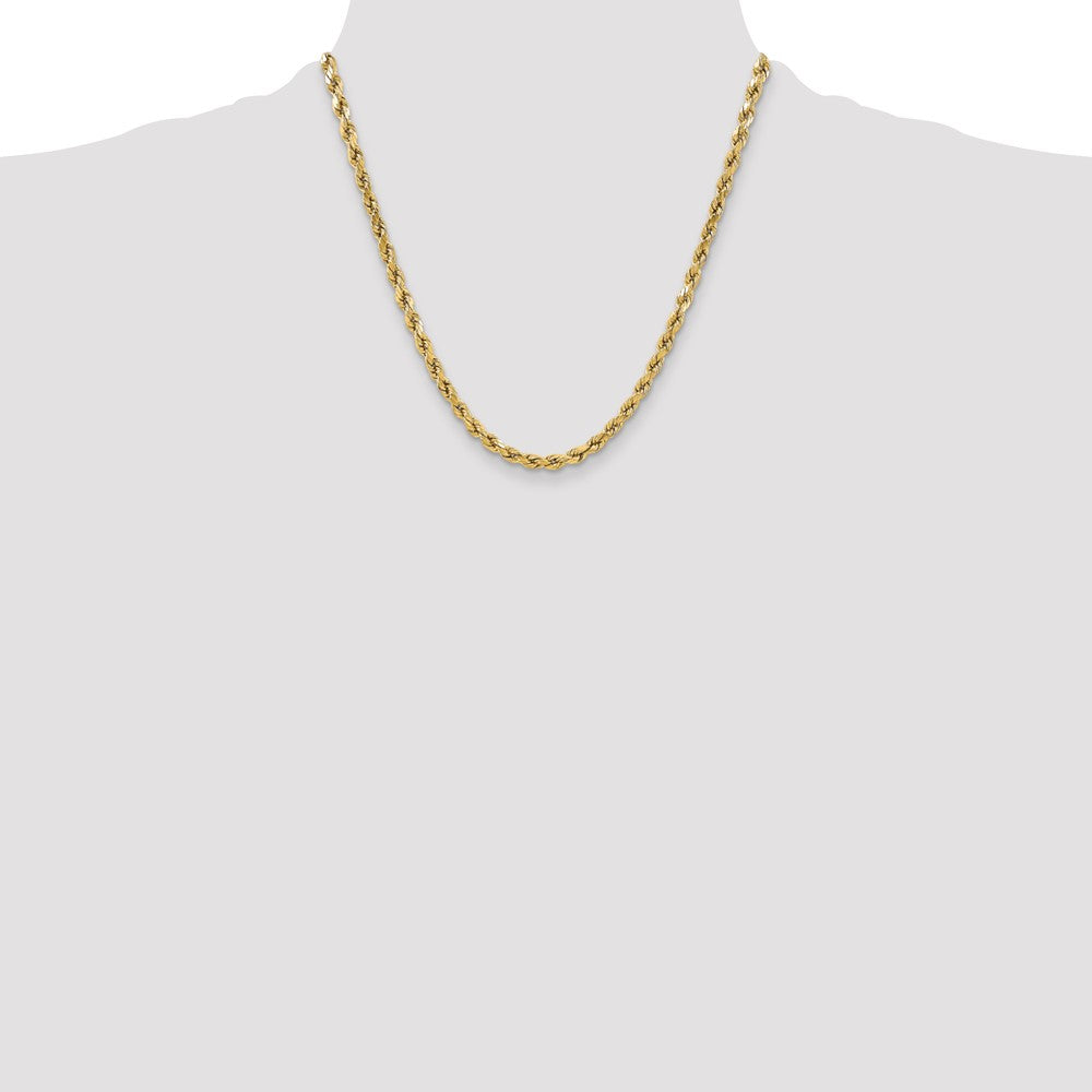 14K Yellow Gold 20 Inch 5.5mm Semi Solid Diamond-Cut Rope With Lobster Clasp Chain Necklace