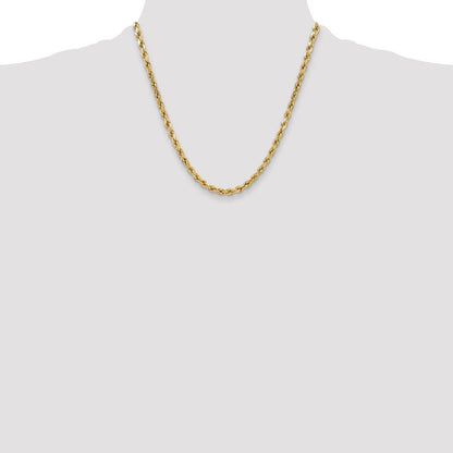 14K Yellow Gold 20 Inch 5.5mm Semi Solid Diamond-Cut Rope With Lobster Clasp Chain Necklace