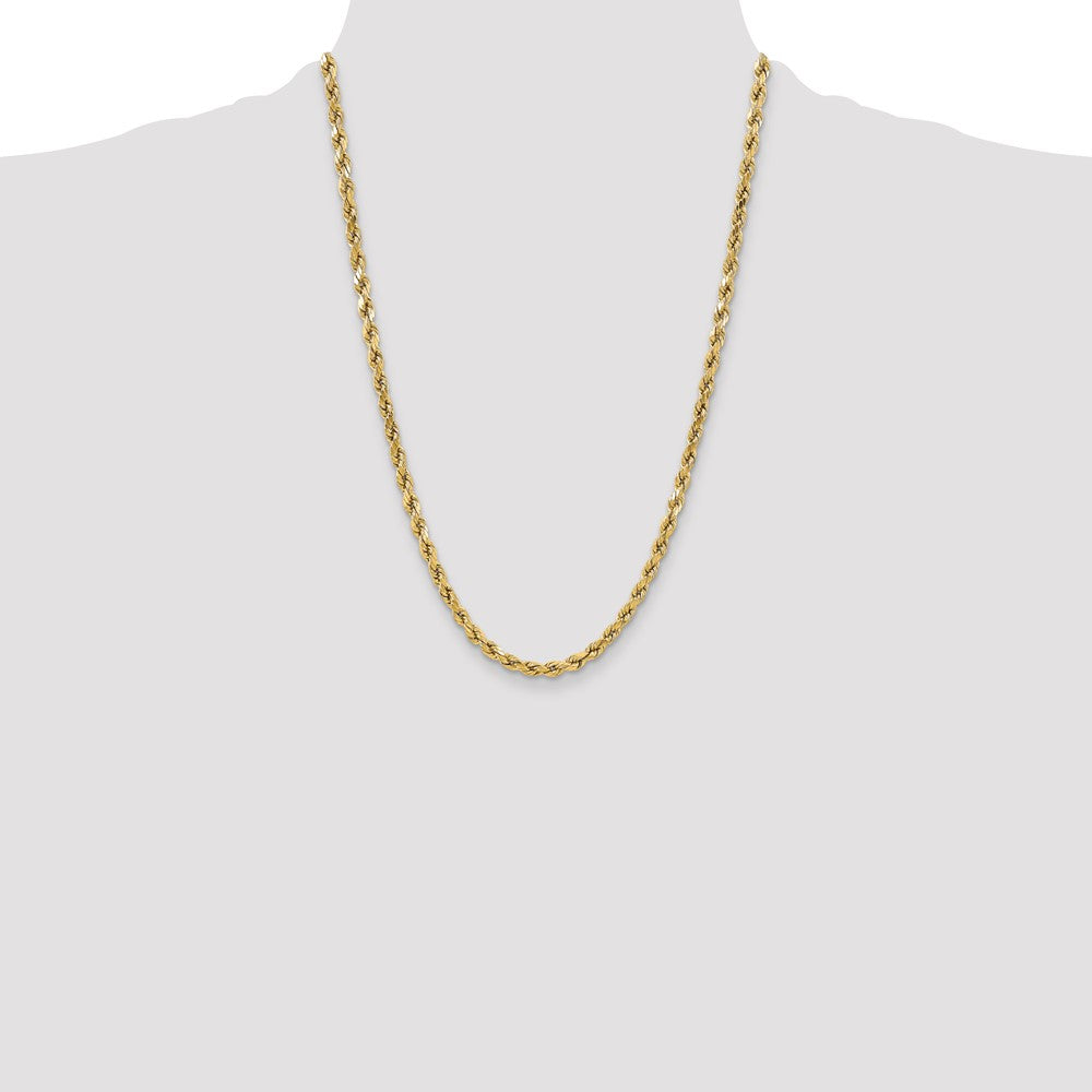14K Yellow Gold 24 Inch 5.5mm Semi Solid Diamond-Cut Rope With Lobster Clasp Chain Necklace