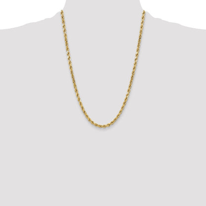 14K Yellow Gold 24 Inch 5.5mm Semi Solid Diamond-Cut Rope With Lobster Clasp Chain Necklace