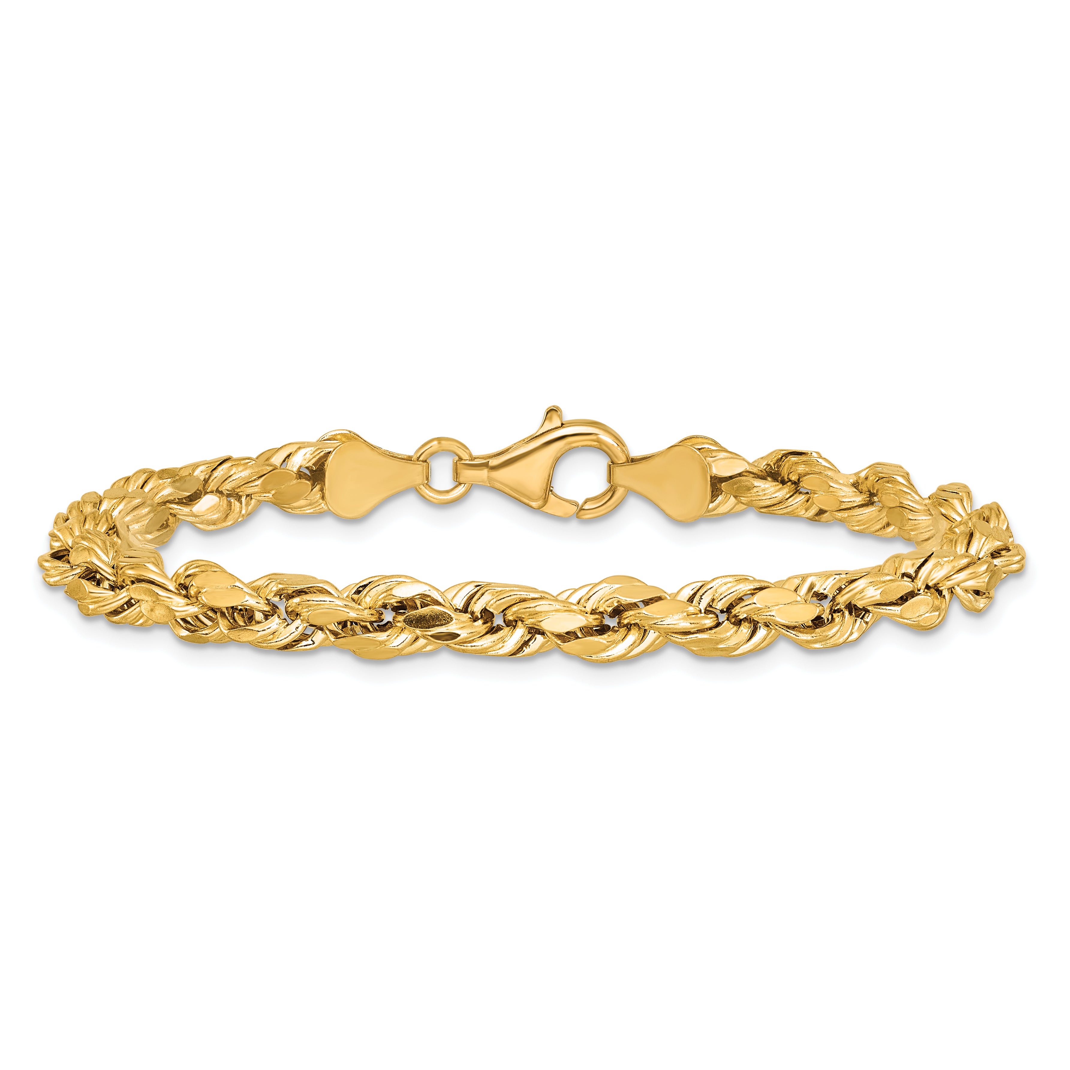 14K Yellow Gold 7 inch 5.5mm Semi Solid Diamond-cut Rope with Lobster Clasp Chain Bracelet