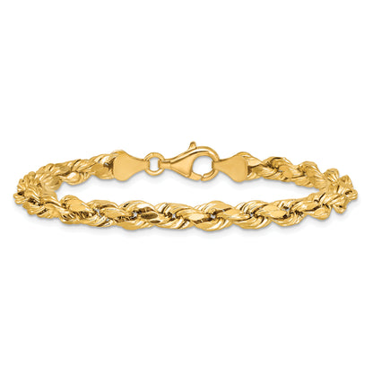 14K Yellow Gold 7 inch 5.5mm Semi Solid Diamond-cut Rope with Lobster Clasp Chain Bracelet