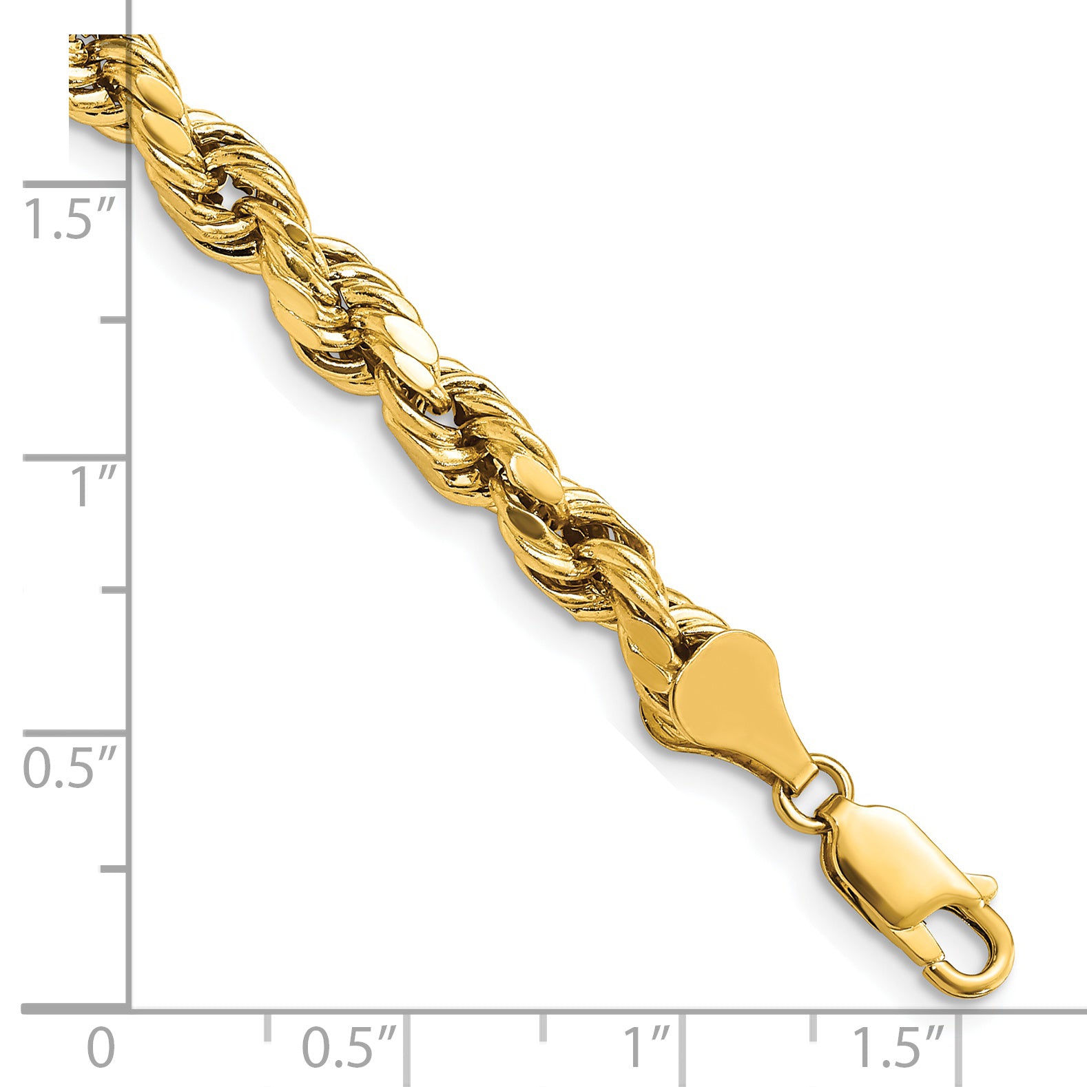14K Yellow Gold 7 inch 5.5mm Semi Solid Diamond-cut Rope with Lobster Clasp Chain Bracelet