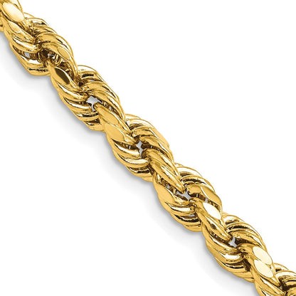 14K Yellow Gold 22 Inch 5.5mm Semi Solid Diamond-Cut Rope With Lobster Clasp Chain Necklace