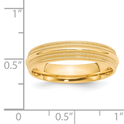 Solid 14K Yellow Gold 5mm Double Milgrain Comfort Fit Men's/Women's Wedding Band Ring Size 7.5