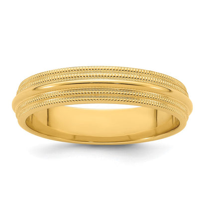 18k Yellow Gold 5mm Double Milgrain Comfort Fit Wedding Band Ring