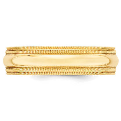 14k Yellow Gold 6mm Double Milgrain Comfort Fit Wedding Band Ring