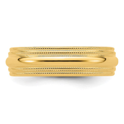 18k Yellow Gold 6mm Double Milgrain Comfort Fit Wedding Band Ring