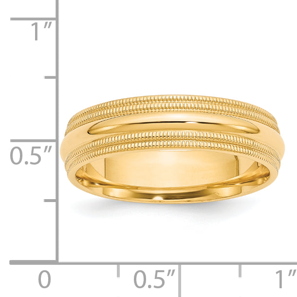 Solid 14K Yellow Gold 6mm Double Milgrain Comfort Fit Men's/Women's Wedding Band Ring Size 10