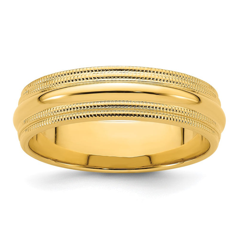 14k Yellow Gold 6mm Double Milgrain Comfort Fit Wedding Band Ring