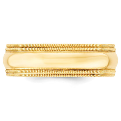 18k Yellow Gold 7mm Double Milgrain Comfort Fit Wedding Band Ring