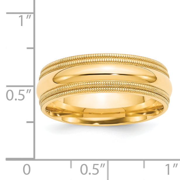 Solid 14K Yellow Gold 7mm Double Milgrain Comfort Fit Men's/Women's Wedding Band Ring Size 10