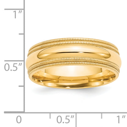 Solid 14K Yellow Gold 7mm Double Milgrain Comfort Fit Men's/Women's Wedding Band Ring Size 10