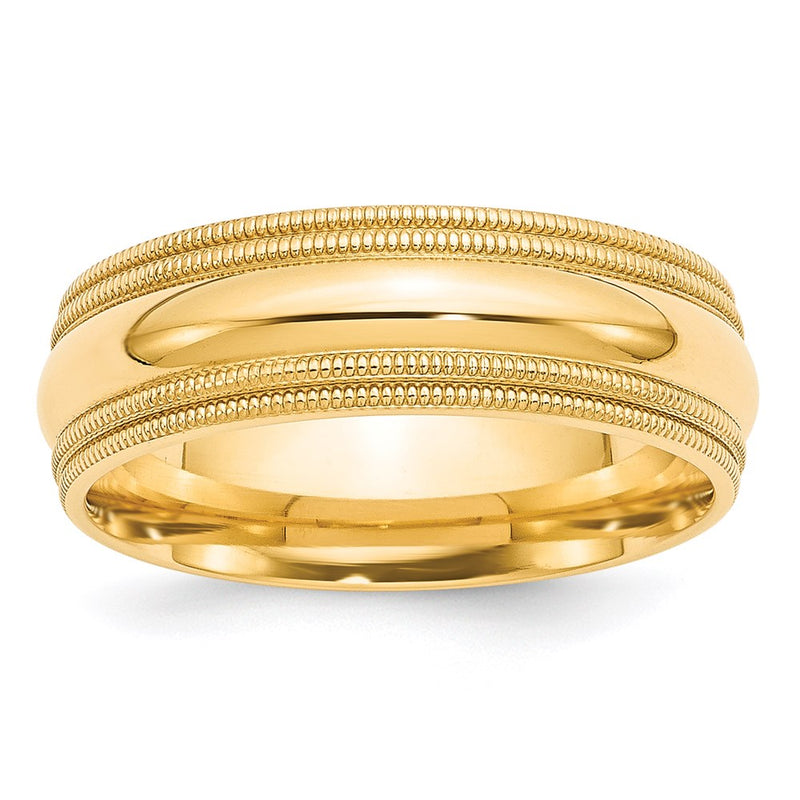 14k Yellow Gold 7mm Double Milgrain Comfort Fit Wedding Band Ring