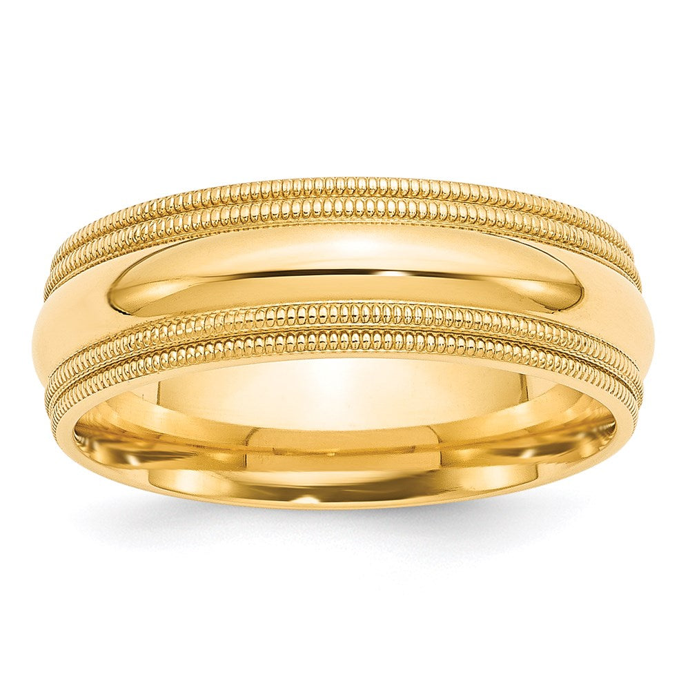 18k Yellow Gold 7mm Double Milgrain Comfort Fit Wedding Band Ring
