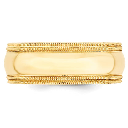 18k Yellow Gold 8mm Double Milgrain Comfort Fit Wedding Band Ring
