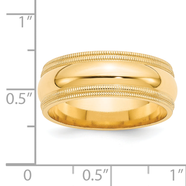 Solid 14K Yellow Gold 8mm Double Milgrain Comfort Fit Men's/Women's Wedding Band Ring Size 10.5