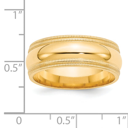 Solid 14K Yellow Gold 8mm Double Milgrain Comfort Fit Men's/Women's Wedding Band Ring Size 11