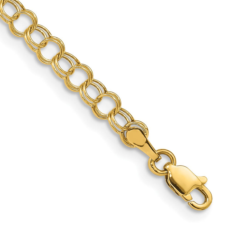 7 Inch 14K Hollow Double Link Charm Bracelet