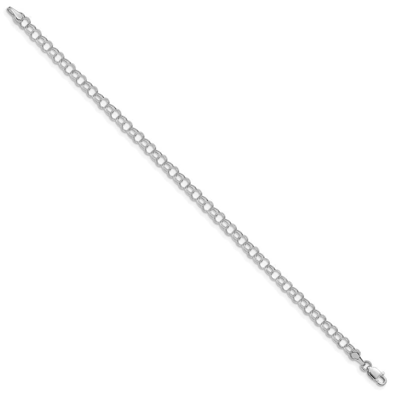 14K White Gold Hollow Double Link Charm Bracelet