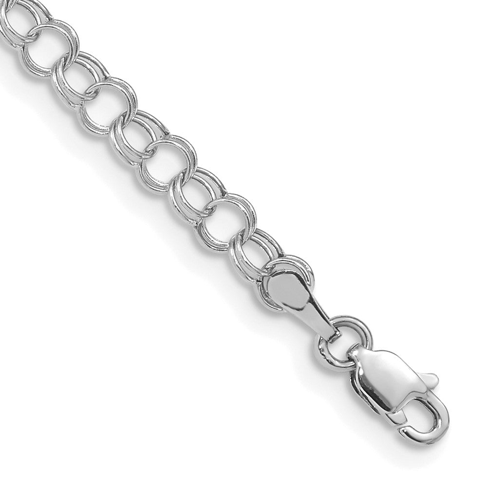 14K White Gold Hollow Double Link Charm Bracelet