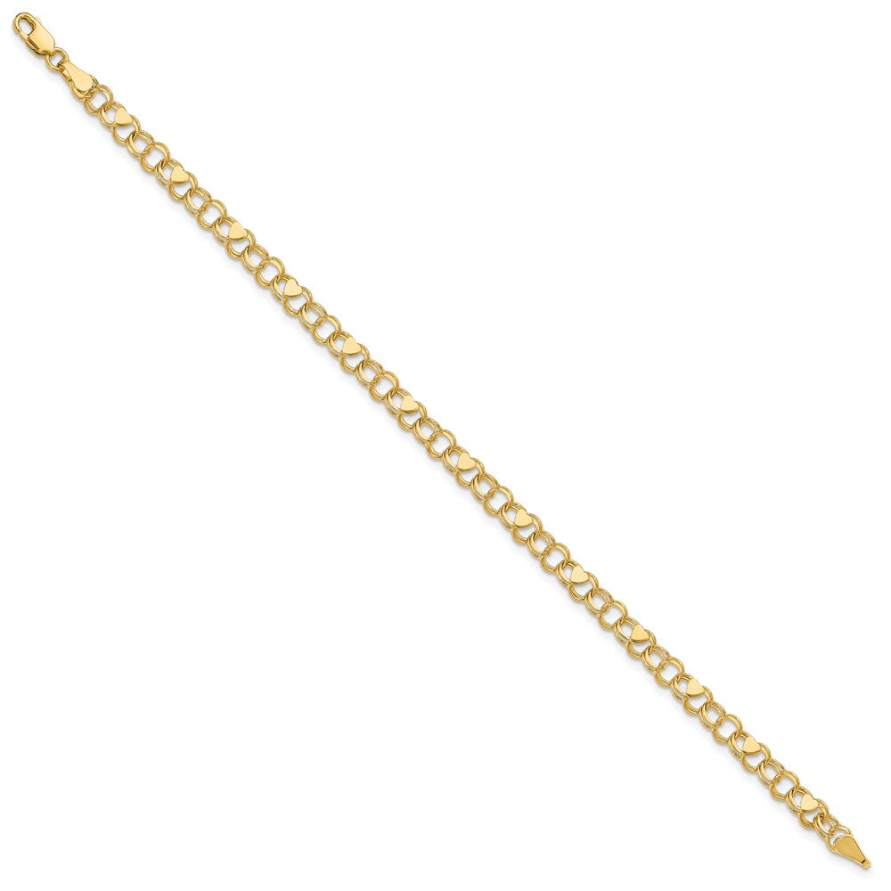 7 Inch 14K Double Link Heart Charm Bracelet