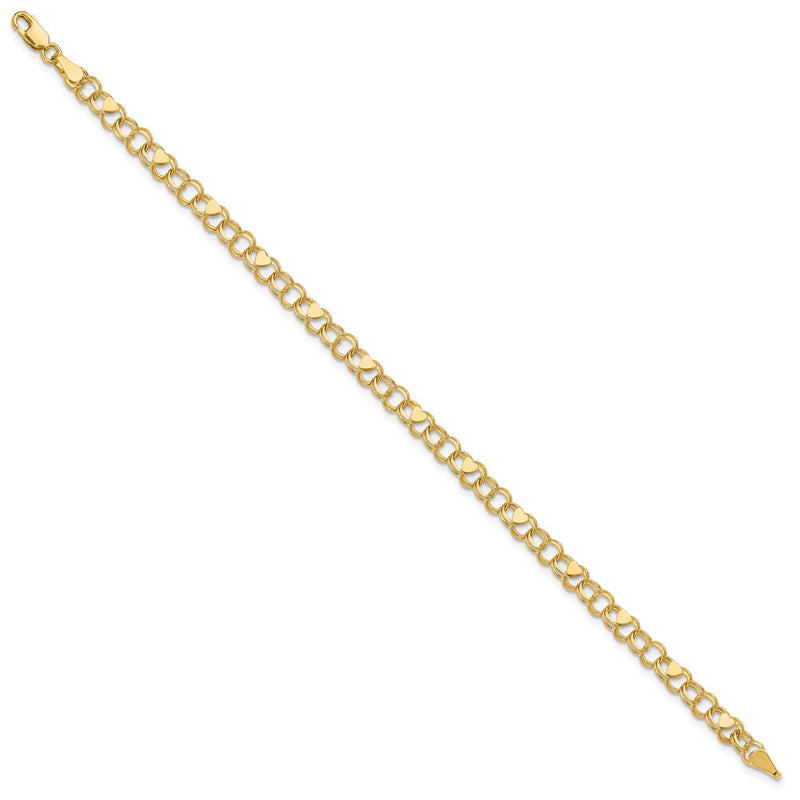 7 Inch 14K Double Link Heart Charm Bracelet