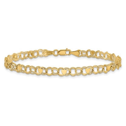7 Inch 14K Double Link Heart Charm Bracelet