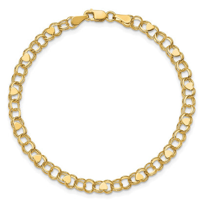 7 Inch 14K Double Link Heart Charm Bracelet