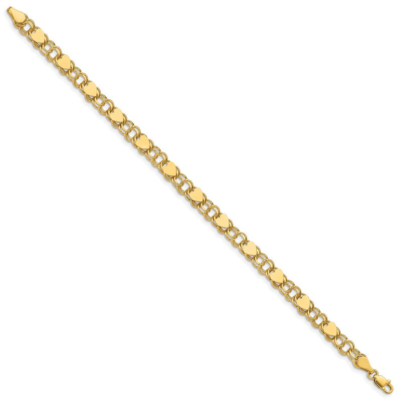 7 Inch 14K Double Link With Hearts Charm Bracelet