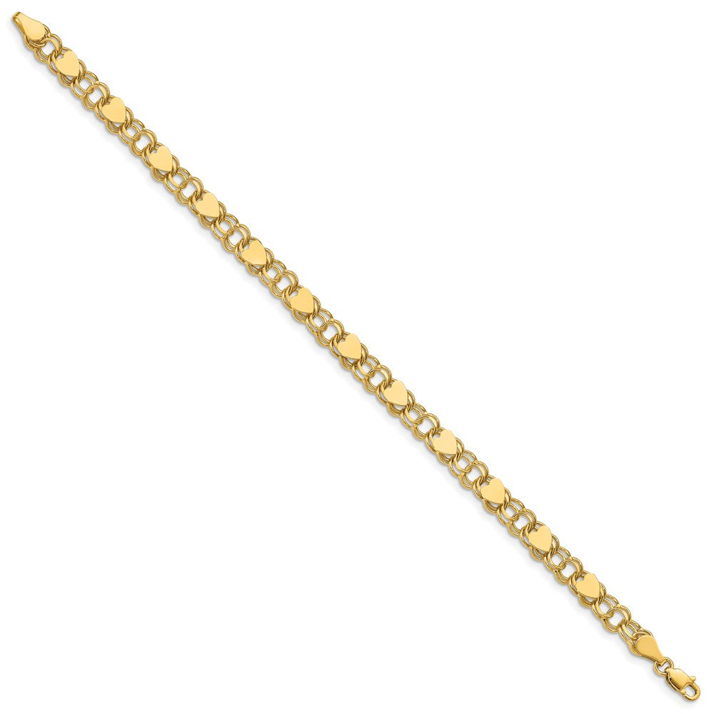 8 Inch 14K Double Link With Hearts Charm Bracelet