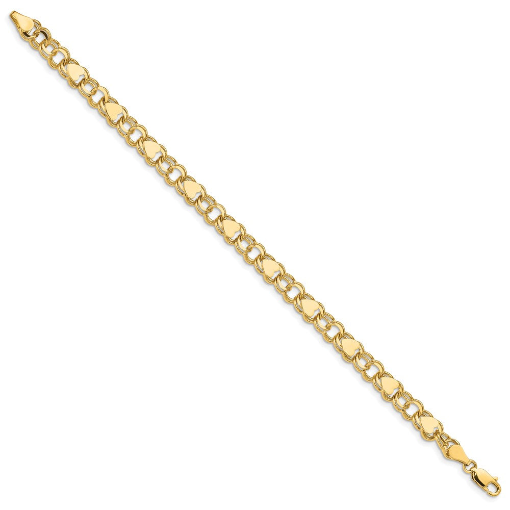 8 Inch 14K Double Link With Hearts Charm Bracelet