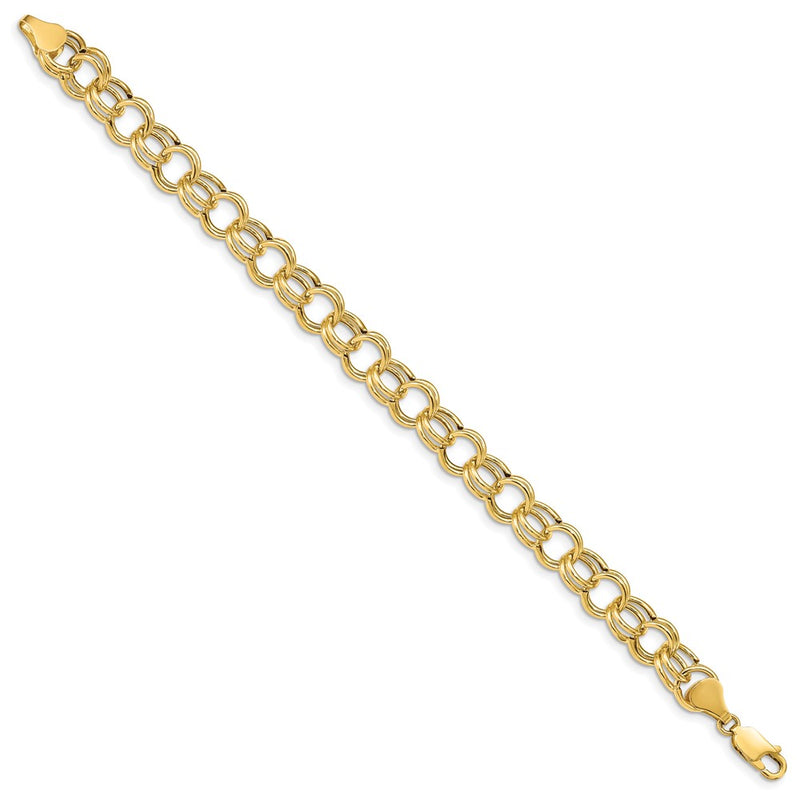 7 Inch 14K Hollow Double Link Charm Bracelet