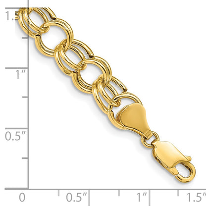 7 Inch 14K Hollow Double Link Charm Bracelet