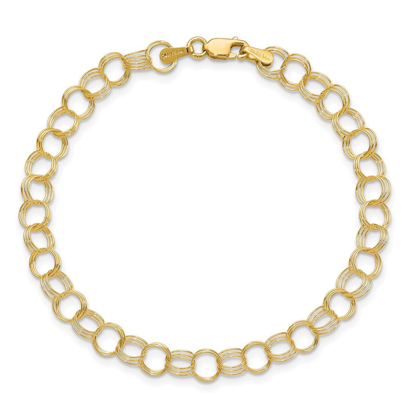 7 Inch 14K Solid Triple Link Charm Bracelet
