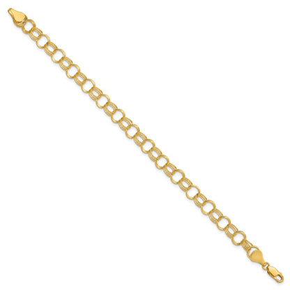 8 Inch 14K Solid Triple Link Charm Bracelet