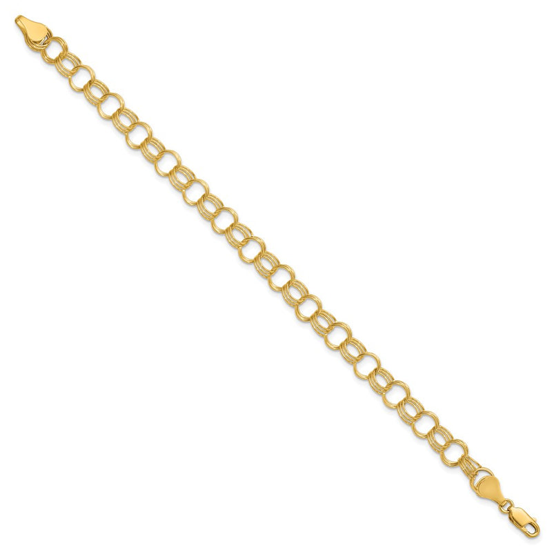 8 Inch 14K Solid Triple Link Charm Bracelet