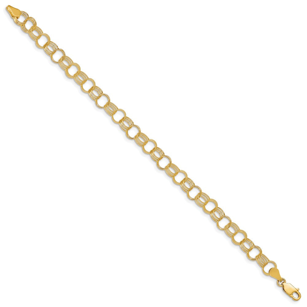 8 Inch 14K Solid Triple Link Charm Bracelet