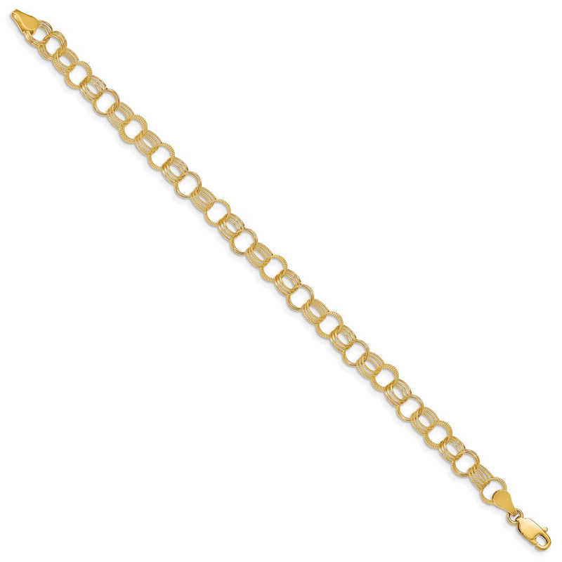 8 Inch 14K Solid Triple Link Charm Bracelet