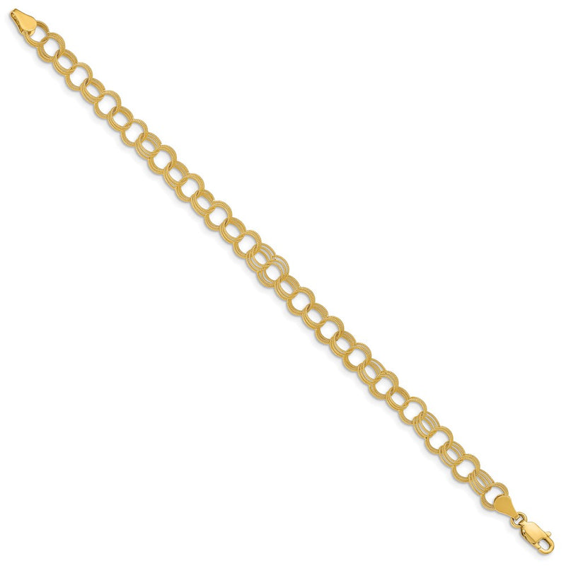 7 Inch 14K Solid Triple Link Charm Bracelet