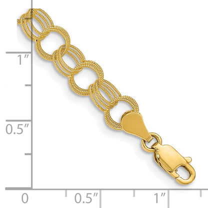 7 Inch 14K Solid Triple Link Charm Bracelet