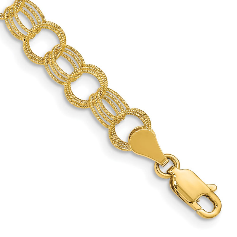 7 Inch 14K Solid Triple Link Charm Bracelet